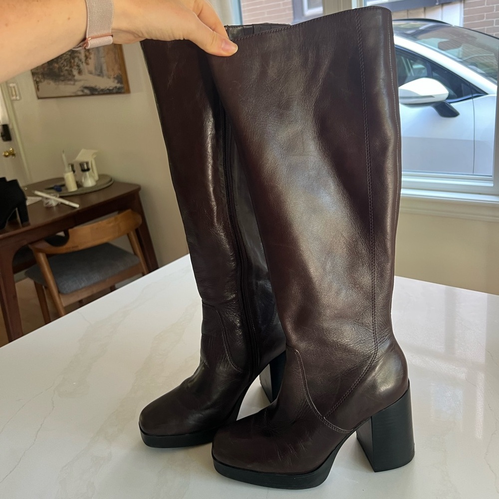 ALDO 8.5 Elegant Brown Leather Knee-High Boots